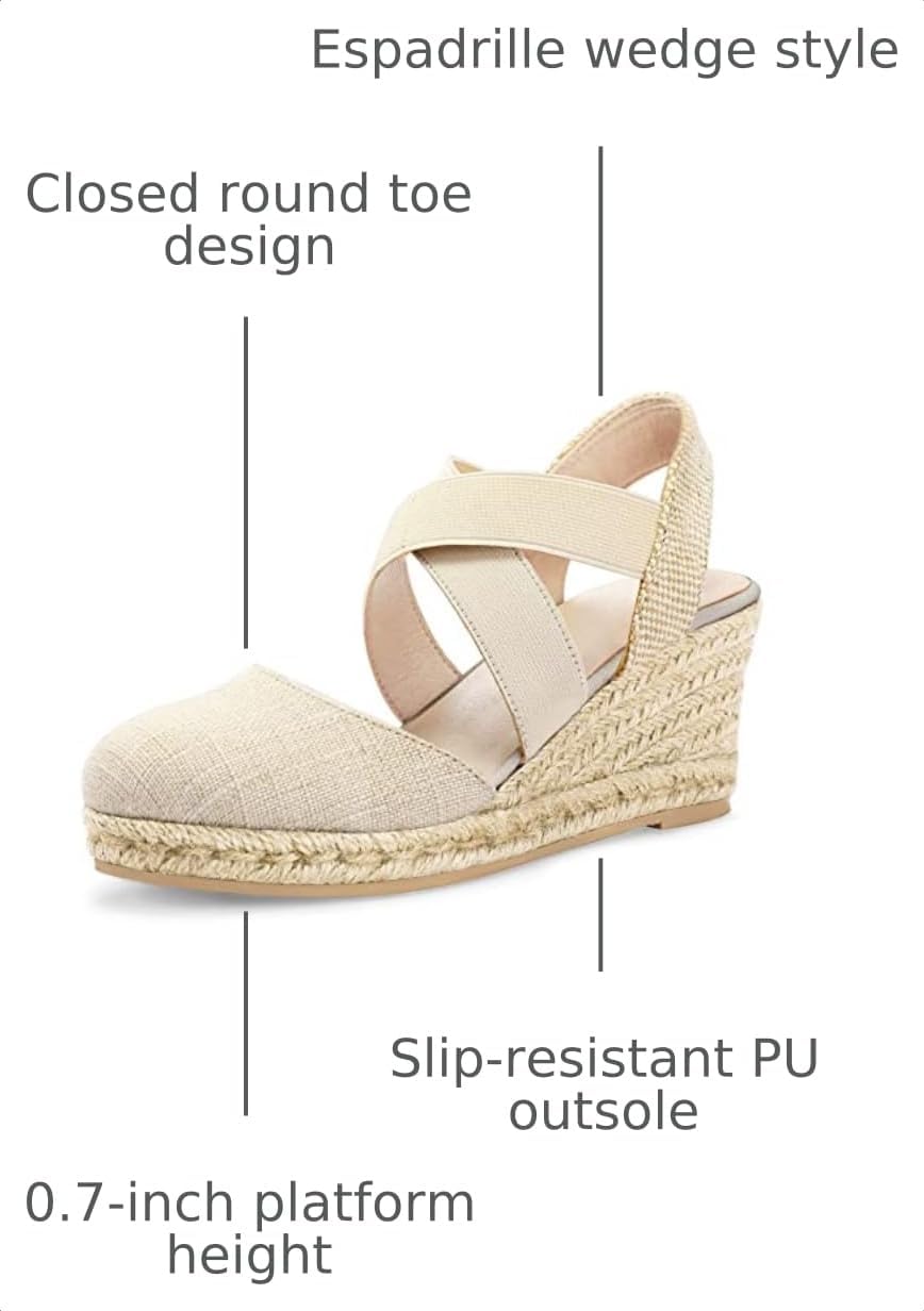 mysoft Women's Closed Toe Espadrille Wedges Elastic Criss Cross Sandals image 3