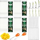 Seenelling 78 Pcs Carp Fishing Hair Rigs Bait Carp Rigs Kit Includes 24 High Carbon Steel Curved Barbed Hook 50 Fake Corn Lures 2 Line Bait Stopper 2 Needle Fishing Equipment Accessories