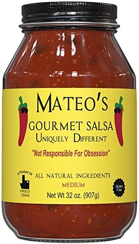Mateo’s Gourmet Salsa - Medium Hot Spicy Salsa Dip for Tortillas, Tacos, Nachos, Chips, Snacks, Salads - No Gluten, Made of Fresh Tomatoes & Jalapeno Peppers - Product of Frisco, Texas - 32oz Jar