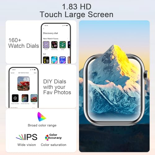Image of Smart Watches for Men Women with Bluetooth Calls,7 Days Battery,1.83 inch Fitness Tracker with HR /Sleep /BP Monitor,110+ Sports IP68 Activity Trackers Watch for Android Phones Black