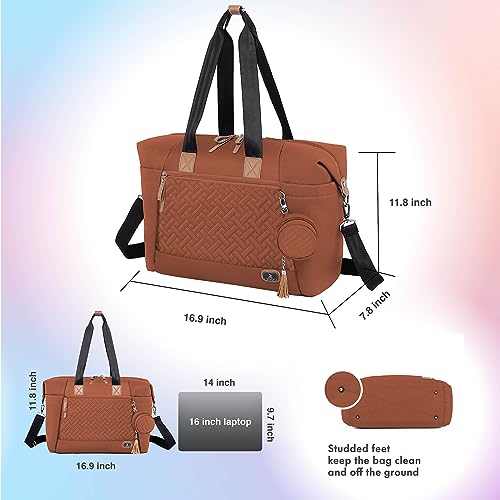 Dikaslon Diaper Bag, Large Travel Diaper Tote for Mom and Dad, Multifunction Baby Tote Bag for Boys and Girls with Pacifier Case and Changing Pad, Caramel