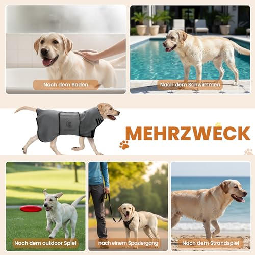 Pllozikami Hundebademantel, Mikrofaser Hundehandtuch Bademantel Hund Super Saugfähig, Schnell Trocknend, Verstellbare Klettverschluss-Schrumpfriemen für Große, Mittlere und Kleine Hunde - XL