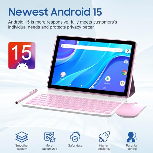 Image of 10 Inch Tablet Android Tablets 64GB 12GB RAM 10 inch Android Tablet Supports 1TB Expansion Dual Camera 6000mAh Long-lasting battery WiFi-6 Tableta 2 IN 1 Tablets with Bluetooth Mouse Case Stylus Keyboard