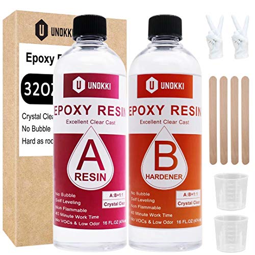 32OZ Epoxy Resin-Resin kit-Art Resin Crystal Clear Kit, Epoxy Casting and Coating for Jewelry Resin,Art,River Tables Easy Mix 1:1 Resin Epoxy with Sticks, Resin for Crafts (32 OZ)