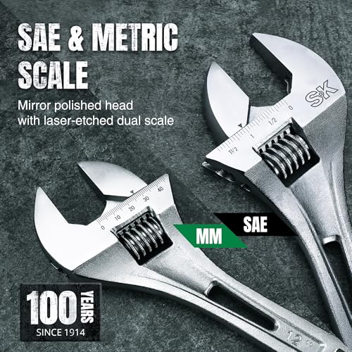 Image of SK 2-Piece Adjustable Wrench Set, 10-Inch, 12-Inch, Cr-V Steel, SAE & Metric Scales