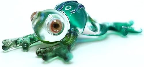 Miniatura 3 de Sansukjai Figuras pequeñas de rana de vidrio soplado a mano, reptiles, animales, regalo coleccionable para decoración del hogar (verde oscuro)