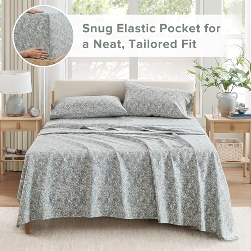 Comfort Spaces Extra Deep Pocket, 100% Cotton King Fits up to 24" Mattress, Breathable, Naturally Cool Cotton, Soft Cotton Sheets, All Seasons Sheet Set, Paisley 4 Piece