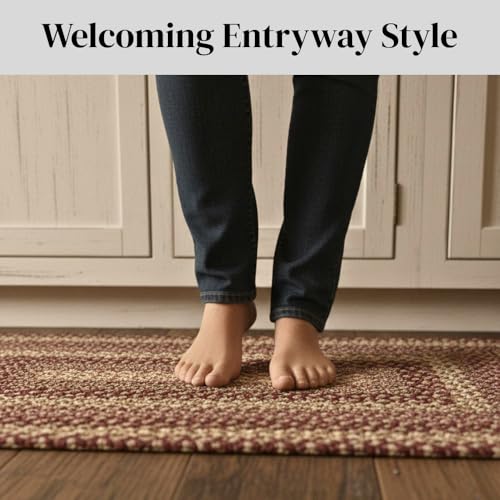 Rustic Trails 27x45 Rectangular Braided Rugs – Burgundy & Tan Country Entryway Rug, Rustic Jute Hallway Runner, Primitive Farmhouse Braided Décor by Rugance - Used condition - Image 6