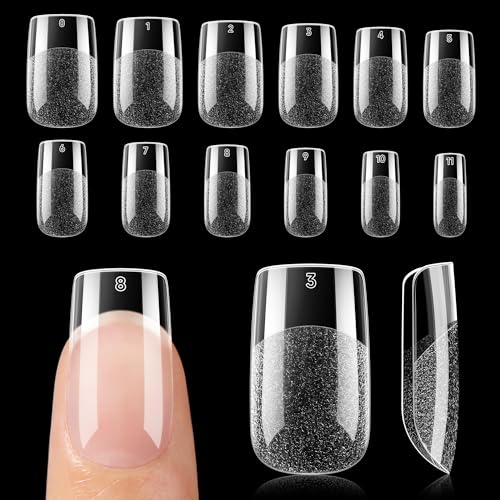 UNA GELLA Nail Tips Short Square, Pre-buff Matte Gel Nails Tips S...