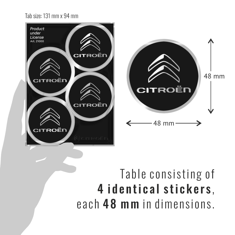 4R Quattroerre.it Adesivi Copriruota Ufficiali Citroen 4 Loghi 48 mm Nero