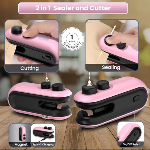 Image of Portable Mini Sealing Machine for Food Packets, BUYERZONE USB Rechargeable Bag Sealer Machine, Heat Seal Plastic Bag Sealer, Handheld Packet Sealer for Kitchen Storage Packing (Multi)