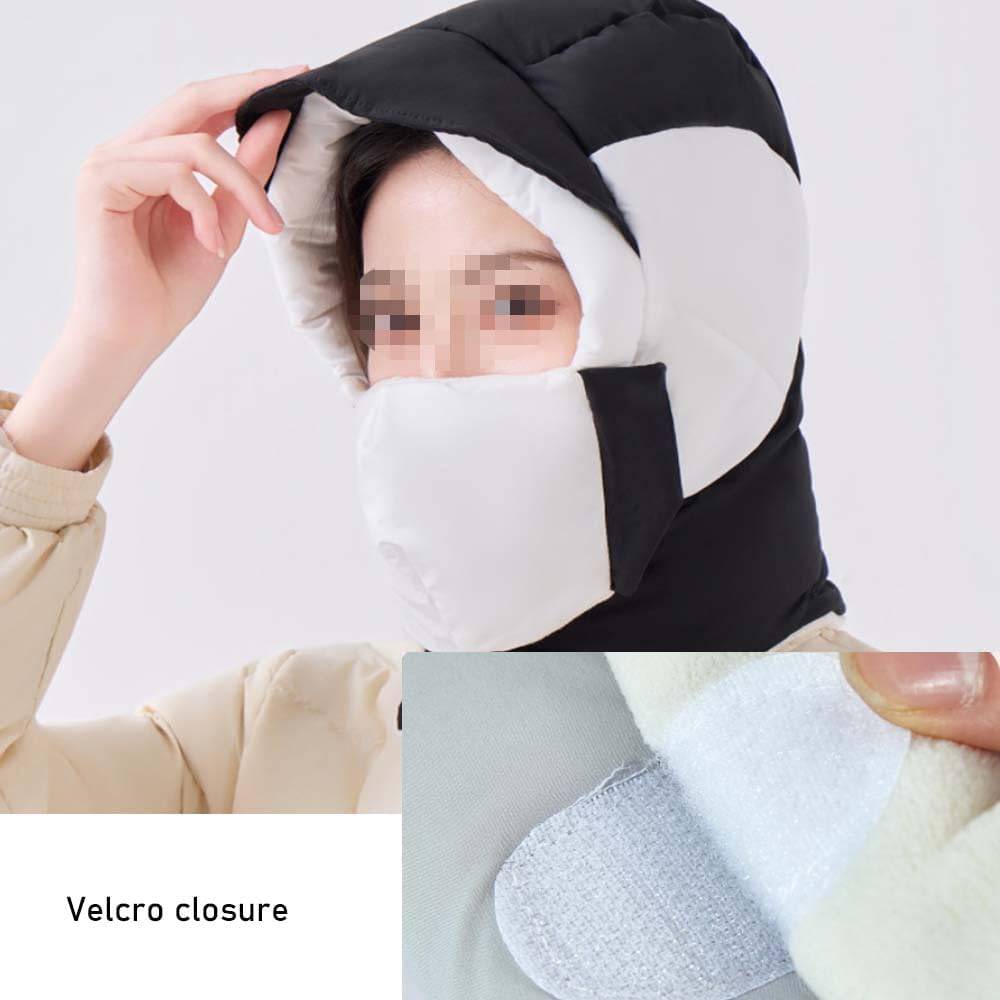 Unisex Winter Down-Filled Cotton Balaclava Hat, Winter Ski Mask Windproof Hooded Scarf Cold Weather Hat Neck Warmer