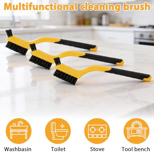 Image of Reallnaive 50 Pcs Nylon Cleaning Brushes Bulk 7 Inch Yellow Nylon Brushes with Curved Handle Grip for Deep Cleaning Small Parts Rust Dirt Paint Scrubbing, Removal Surface in Hole