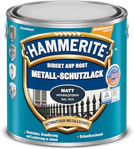 Hammerite Metallschutzlack Matt, 3in1- Rostschutz, Anthrazitgrau, 2,5 L Hammerite Metallschutzlack Matt, 3in1- Rostschutz, Anthrazitgrau, 2,5 L