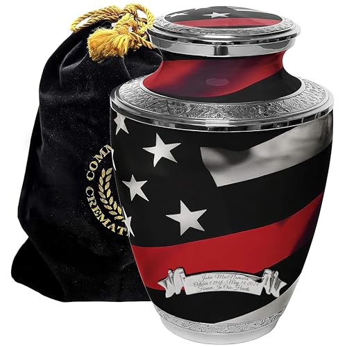 Image of Red Line Flag Cremation Urns for Human Ashes Adult Man & Urns for Ashes