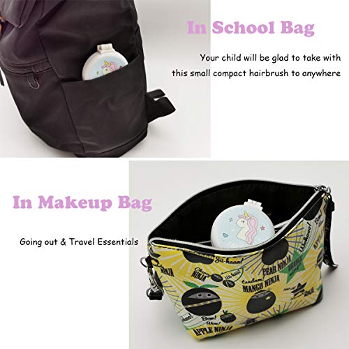 Mini Hair Brush, Collapsible Unicorn Folding Mirror Brush 4 Pcs Kids Girls Birthday Gifts Portable Pop Up Hairbrush For Travel Purse Pocket School #TOP3