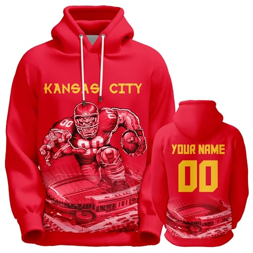 Ofxxu Custom Football Hoodies Personalized 3D Mascot Sweatshirts Rugby Gifts for Men Women Youth Add Your Name and Number