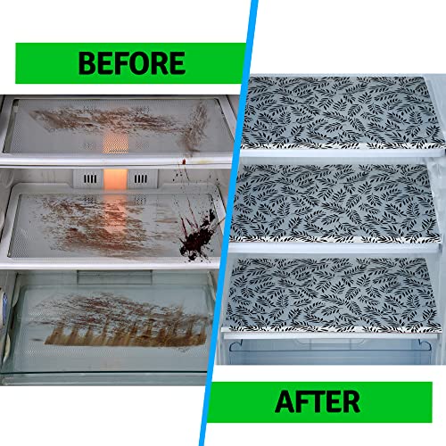 Image of Waterproof PVC Refrigerator Drawer Mats /Multipurpose Mat /Fridge Mats Set of 3 Pcs (Leaf Black, Size-17.5X11.5 Inch)