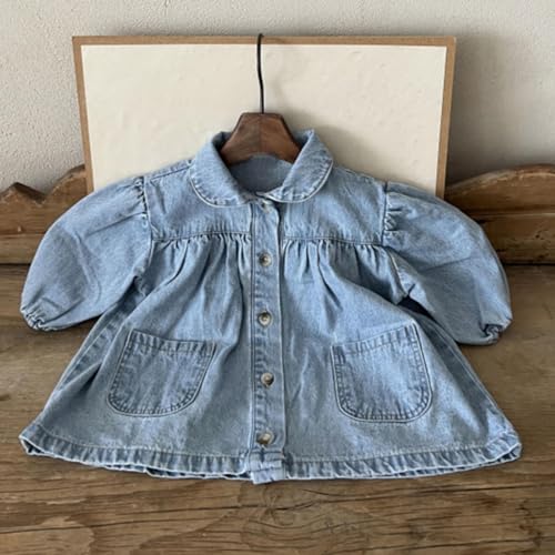 Girls Denim Dress Shirt Blouse Baby Toddler Lapel Collar Bottom Short Sleeves Button Down Casual Dress Tops2
