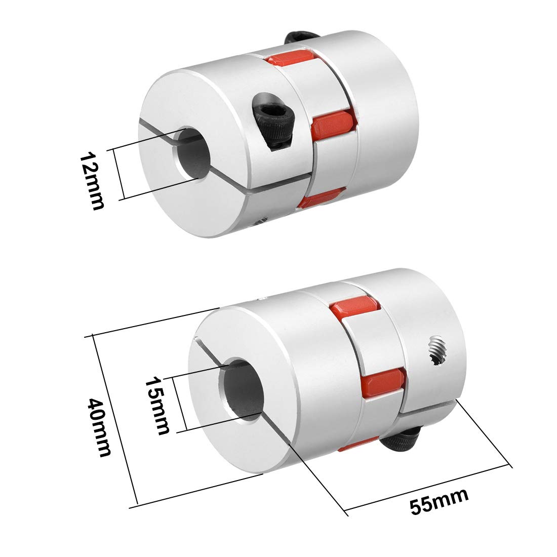 sourcing map Wellenkupplung 12mm bis 15mm Bohrung L55xD40 Flexibles Kupplungsgelenk für Servo-Schrittmotor