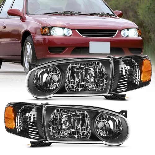 Image of Nilight Headlight Assembly Compatible with 2001 2002 Toyota Corolla Replacement Headlamp Black Housing Amber Reflector Driver and Passenger Side