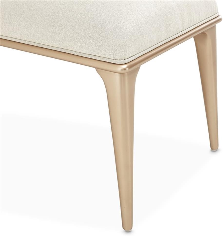 Pemberly Row Contemporary Bedroom Bench, 55.25" Wide, Solid & Engineered Wood, Champagne Ivory Upholstery, Chardonnay Finish, Polyester Seat, Elegant Accent Bench for Entryway or Bedroom Seating