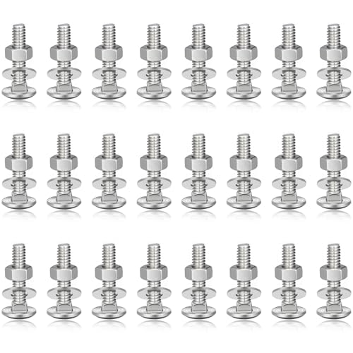 Image of Zonon 25 Sets 3 /8-16 x 1-1 /2 Stainless Steel Carriage Bolts and Nuts Kit Round Head Square Neck Carriage Bolts Screws and Hex Nuts and Flat Washers, Stainless 18-8 Full Thread Coverage (Silver)
