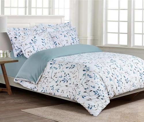 Majestic Giftware Madison Linen 4 Pcs 44" Twin Size Bedding Set (BL506-44T-4pc Set), Forest Ferns 300 TC Cotton Sateen Durable & Washable | 1 Fitted Sheet, 1 Duvet, 2 Pillowcases- Lux Collection