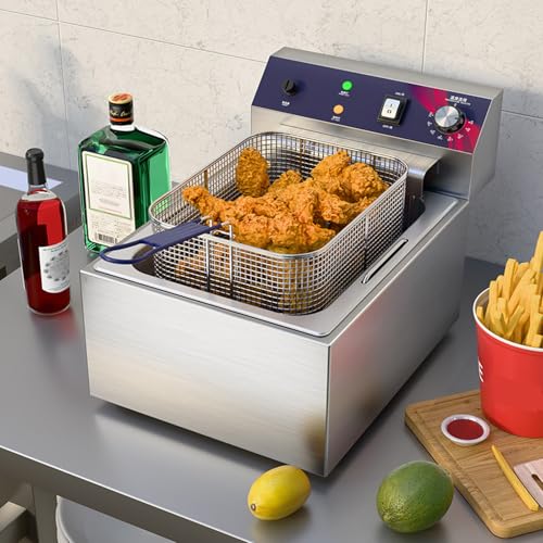 STDZQCWY Freidora eléctrica de Grasa Profunda, freidora Comercial de Papas Fritas con Cesta, freidora de encimera de Acero Inoxidable, para Restaurante de Comida rápida, 3000 W, 10/16 L