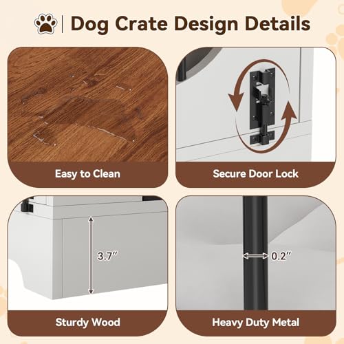 Dog Crate Furniture, 39.4 in Dog Kennel for Dogs Up to 70 LB, with Bed Mat, Heavy-Duty Dog Cage End Table, Three Doors Dog House, White/Brown - Image 4