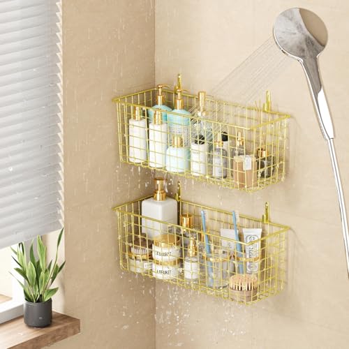 Cestas de alambre de metal dorado extragrandes para almacenamiento de aperitivos en pared 6