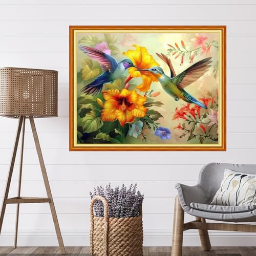 Image of Artvxeay Stamped Cross Stitch Kits - Embroidery Kits for Beginners Cross Stitch Kits for Adults 11 CT Printed Patterns Needlepoint Kits- Hummingbirds Collect Honey 16x20 inch