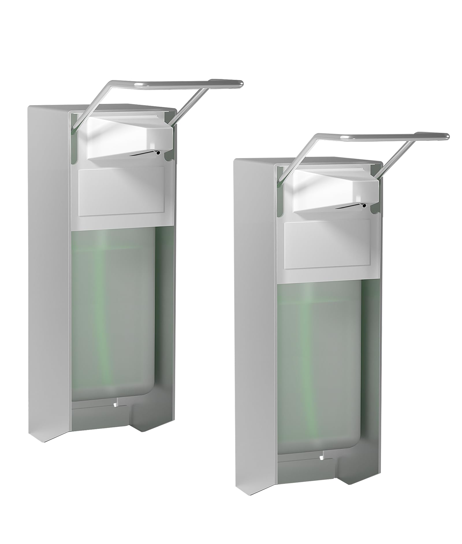 Eurospender,2er Set,Seifenspender Wandbefestigung, Soap Dispenser Mit Ellbogendruck Für Desinfektionsmittel Und Handseifen, Weißer Seifenspender, Aluminium,500ML