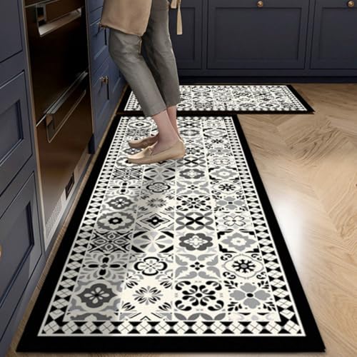 Hixingo Tapis de Cuisine Devant Evier Antidérapant Lavable, Style Campagne Vintage Tapis Couloir en Diatomite Absorbant Séchage Rapide pour Buanderie,...