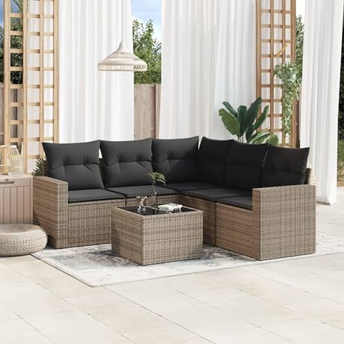 Homgoday Sofa Jardin Exterior Set de Muebles de jardín 6 pzas y Cojines ratán sintético Gris Rattan Garden Furniture Sofa de Jardin Exterior con Mesa Gris