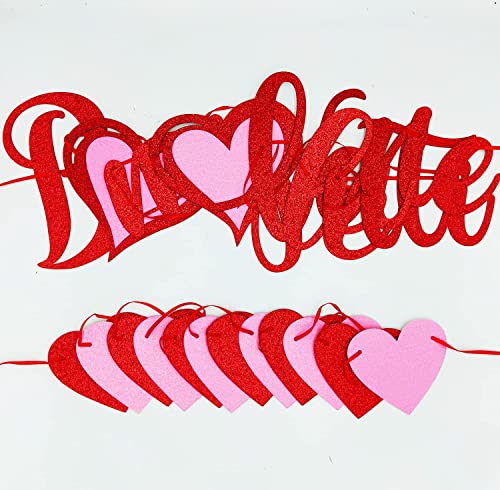 Image of FestikoRed Glitter Be My Valentine Banner and Red Pink Glitter Hearts Banner Happy Valentine's Day Garland Banner Valentines Day Wedding Engagement Party Fireplace Mantle Decorations Supplies