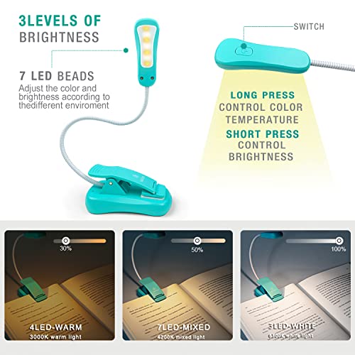 image for Vekkia Rechargeable Book Light for Reading in Bed, 3 Color x 3 Brightn