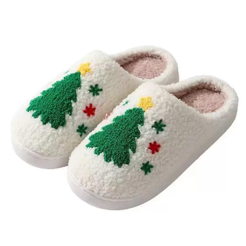 Unisex Xmas Elk Shoes Santa Reindeer Cute Strawberry Cartoon Christmas Tree Pink Bow Memory Foam Soft Plush House