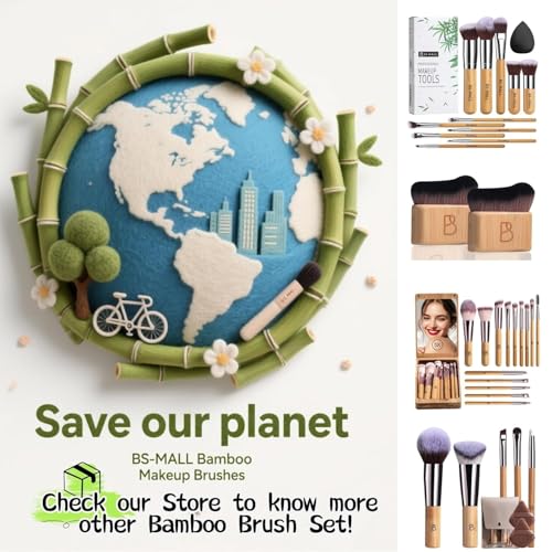BS-MALL Makeup Brush Set 11Pcs Bamboo Synthetic Kabuki Brush Set Foundation Powder Blending Concealer Eye shadows Blush Cosmetics Brushes with Travel Organizer Bag & Makeup Sponge (Bamboo 11)