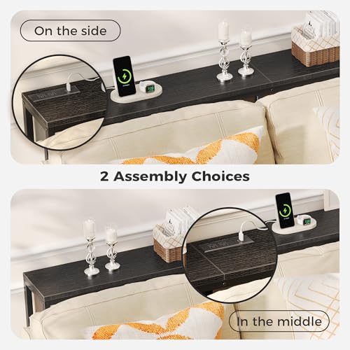 image for SUPERJARE Console Table with Outlet, 63 Inch Sofa Table with Charging 
