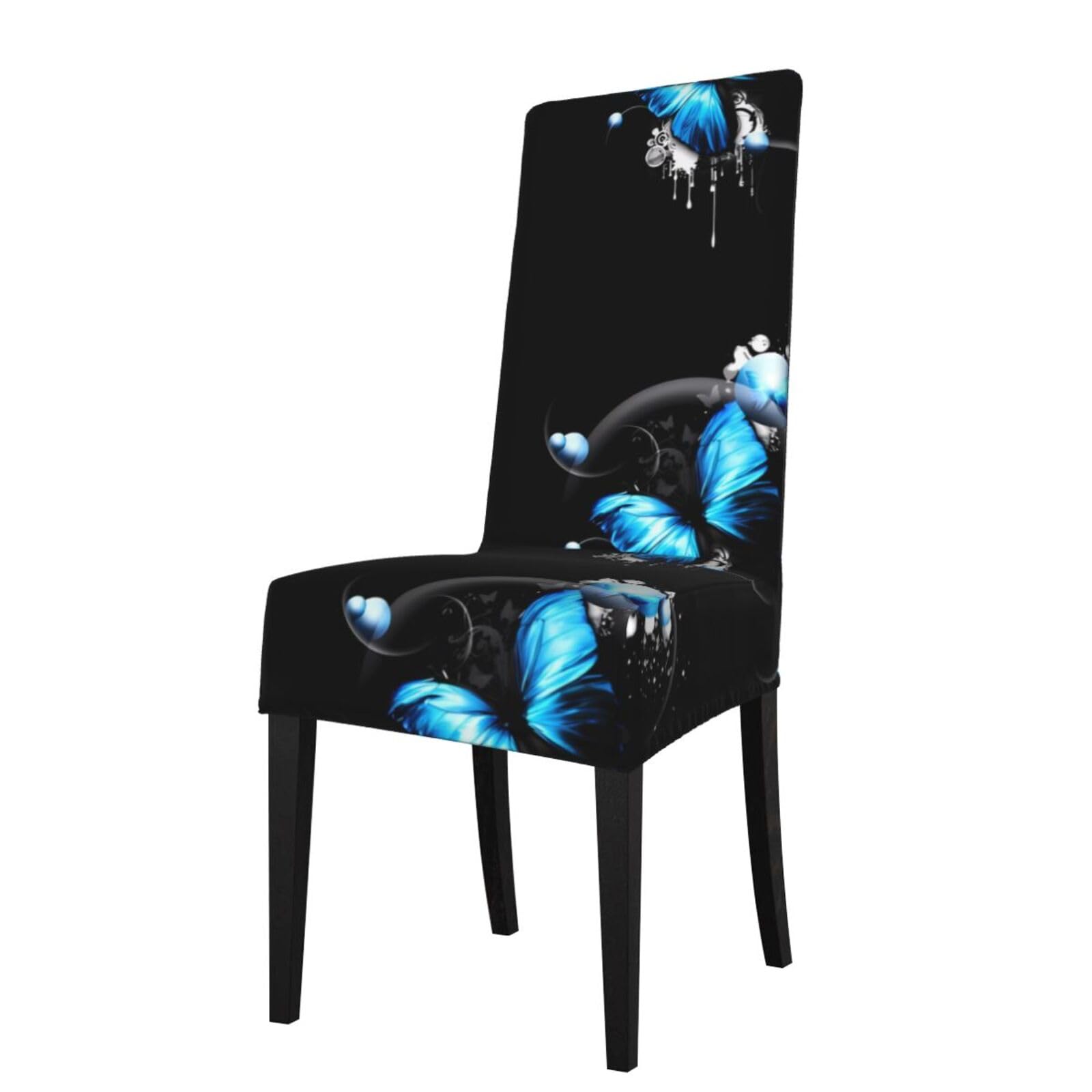 Yyhwhjde Black Blue Butterfly Prints Protection Cover For Dining Chair – Stretch Slipcovers For A Fresh, Refreshed Dining Room Look!