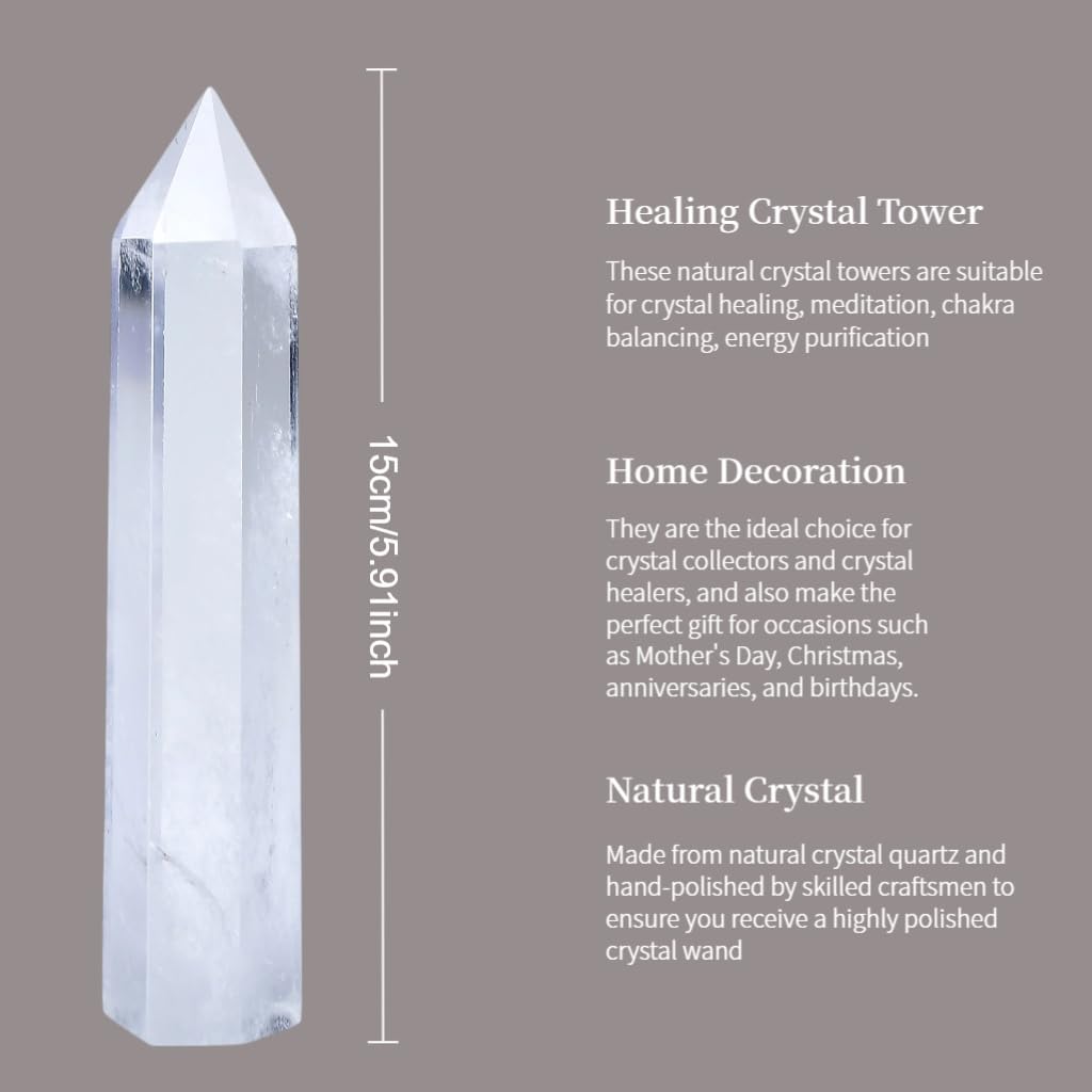 Clear Quartz Crystal Tower 6-6.3" - 6 Faceted Single Point Crystal Wand for Chakra, Reiki, Meditation & Energy Healing Home Decor Gift - Image 3