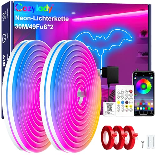 Cozylady RGB Neon Led strip Light mit Fernbedienung APP Steuerung wasserdichte flexible Rgb Streifen 24V LED Neon band für Schlafzimmer Heiminnenausstattung Dekoration (30M/100Fuß)
