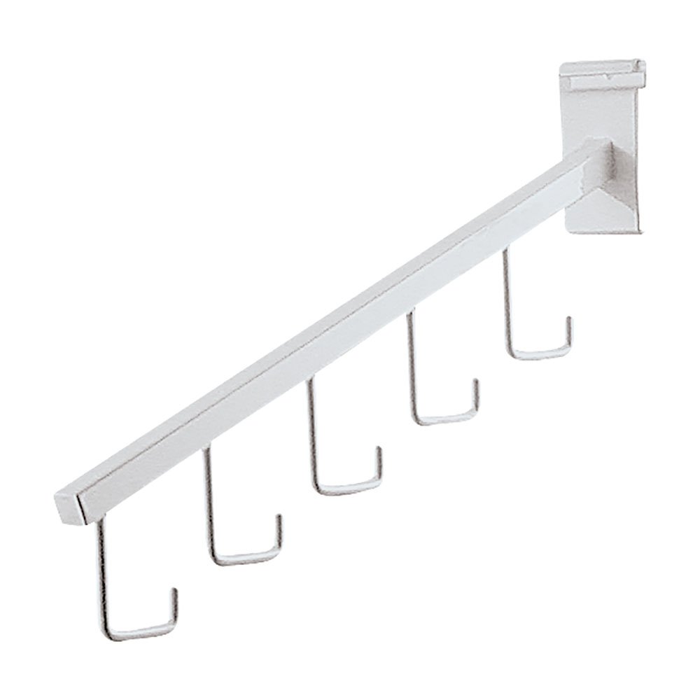 SSWBasics Pack of 5 White 5-J-Hook Waterfall Faceout Gridwall Hooks - Essential Grid Wall and Wire Grid Accessory for Secure Display - Durable Wire Grid Wall Hooks