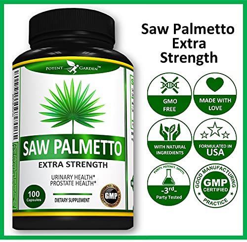 Potent Garden Saw Palmetto 500 Mg - Prostate Supplements For Men - Supports Healthy Urination Frequency & Flow - Non Gmo, 100 Saw Palmetto Capsules #TOP5