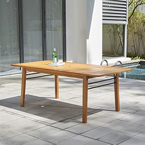 VIFAH Gloucester Contemporary Patio Dining Table, Golden Oak Wood Color Cover