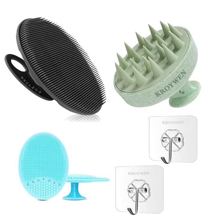 KROYWEN Large Bath Loofah Sponge Scrubber Exfoliator for High Lather Cleansing, Silicone Body Scrubber Shower Bath Brush + Scalp Massager for Hair + Face Scrubber Brush, Combination Combo, Long Lasting, Gentle Exfoliating for Women Men Baby Sensitive Skin,(With A Free Hook 2-pic)-image-24
