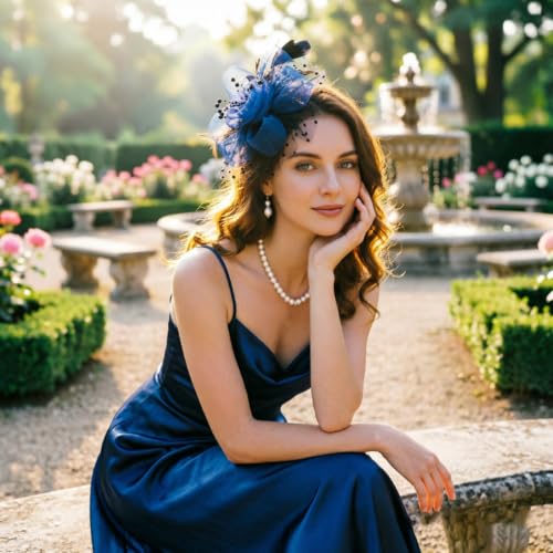 Image of DRESHOW Fascinators Hat Flower Mesh Ribbons Feathers on a Headband and a Clip Tea Party Headwear for Girls and Women