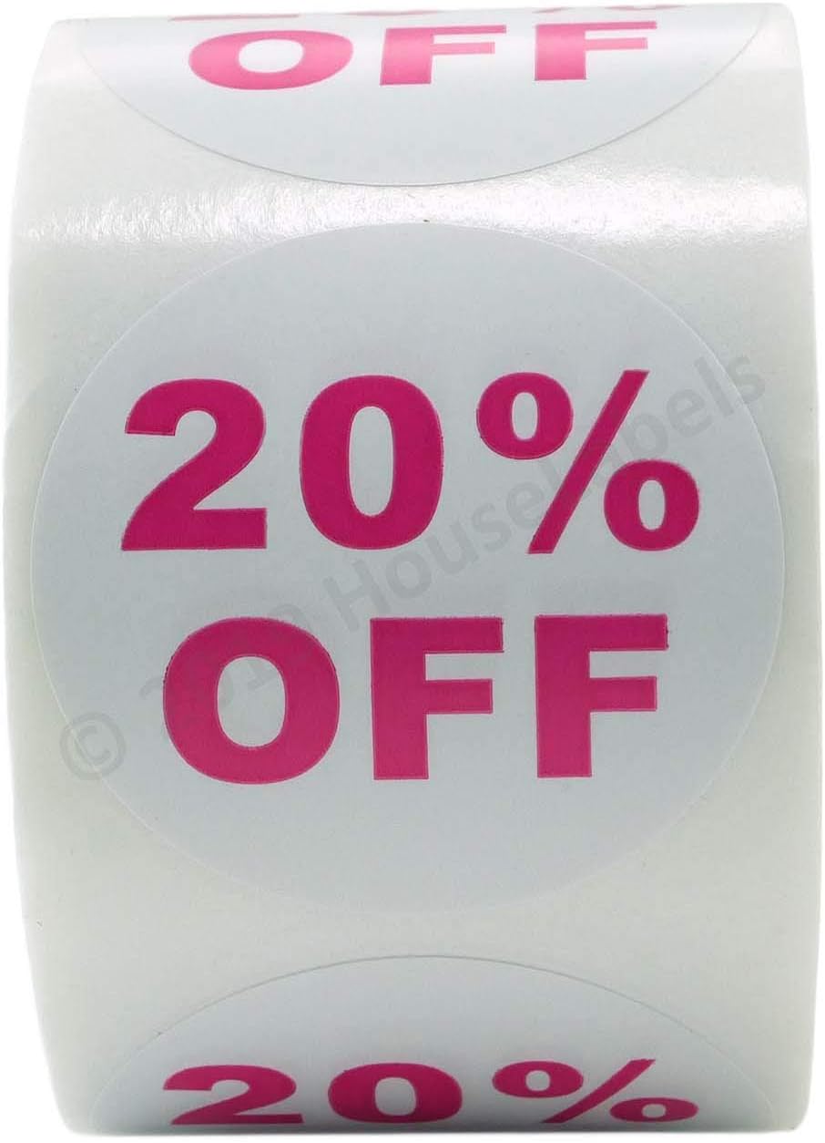 10%- to 50%-Off Sale Stickers, 1.5 Inch Round, Multicolor, 500 Labels Per Roll, 2 Sets of 5 Rolls (10%, 20%, 30%, 40% and 50%)