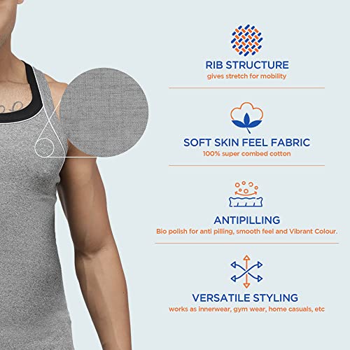 Image of sporto Men's Round Neck Solid Vest, 100% Super Combed Cotton, Ultra Light, Sleeveless - Combo Pack